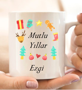 Kişiye Özel Yılbaşı Tasarımlı Beyaz Kupaa