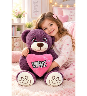 Harika Peluş 80 cm Love Kalpli Ayıcık (Mor)