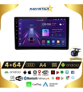 Audi A4  2000-2009 Model 4GB + 64GB Android 13 Kablosuz Carplay Navigasyon Multimedya Sistemi