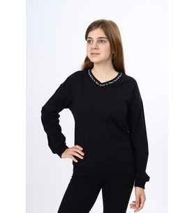 Toontoy Kız Çocuk Okul Baskılı Sweatshirt (Siyah)
