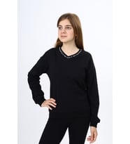 Toontoy Kız Çocuk Okul Baskılı Sweatshirt (Siyah)