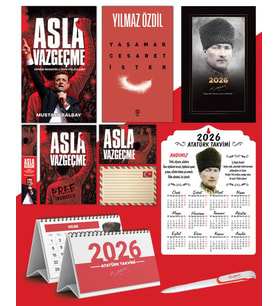 Asla Vazgeçme - Ayraç - Kartpostal - Poster - Yaşamak Cesaret İster -  2026 Ajanda Komutan - Kalpaklı Ahşap Duvar Takvimi - Masa Takvimi