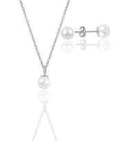 Gümüş rodyumlu incili kolye ve küpe  ikili set SGTL12071RODAJ
