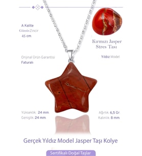 Sertifikalı Gerçek Yıldız Model Kırmızı Jasper Taşı Kolye - Gümüş Aparatlı