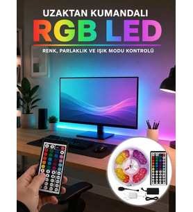 Uzaktan Kumandalı Rgb Şerit Led 5 Metre 12v 5050 Smd Çok Renkli Dekoratif Işık Seti