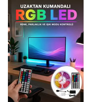 Uzaktan Kumandalı Rgb Şerit Led 5 Metre 12v 5050 Smd Çok Renkli Dekoratif Işık Seti