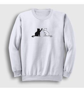 Presmono Unisex Beyaz Black And White Cats Kedi Sweatshirt 287231tt (Beyaz)