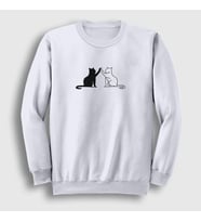 Presmono Unisex Beyaz Black And White Cats Kedi Sweatshirt 287231tt (Beyaz)