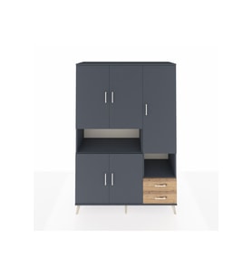 Hyperion Dolap 10 Raflı 2 Çekmeceli 5 Kapaklı 132x44x195 Antrasit-Antrasit/Çam