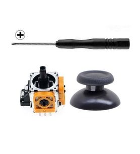 PS4 Analog Motor ve Topuz 1+1 Set PS4 Tornavida Playstation 4 Kol Tamir Seti Yedek Parça (Siyah)