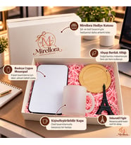 Mirellora Yeni İş Hediye Seti – Buzlu Kupa, Baskılı Mousepad, Ahşap Altlık ve Figür