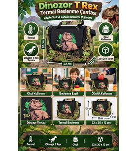 Jurassic World Dinozor T Rex Termal Beslenme Çantası Çocuk Okul Yemek Çantası 22x20x12 cm