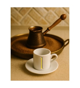Türk Kahvesi, Espresso, Harf Fincan (Beyaz-Altın)
