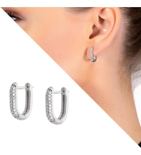 Starlight Diamond Mikro Zirkon Taşlı U Tasarım 925 Ayar Gümüş Küpe (Beyaz-Gri)