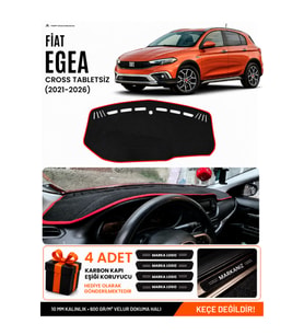 FİAT EGEA CROSS (2021-2026) TABLETSİZ Uyumlu Torpido Örtüsü Torpido Kılıfı - Siyah Kırmızı