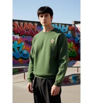 Erkek Bisiklet Yaka Düşük Kol Nakışlı Oversize Sweatshirt %65 Pamuk %35 Polyester Kaliteli