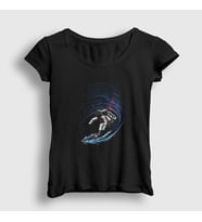 Presmono Kadın Siyah Surfer Astronaut Space Astronot Uzay T-Shirt 284009tt