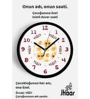İsme Özel Sevimli Güneş Desenli Çocuk Odası Duvar Saati Orta Boy 30 cm Siyah Camlı Sessiz