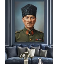 Askeri Üniformalı Atatürk Portresi Dekoratif Kanvas - Mdf Ahşap Tablo