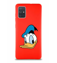 Samsung Galaxy A71 Soft Premier Kapak Donald Duck-B Tasarımlı Silikon Kılıf - Kırmızı (Şeffaf)