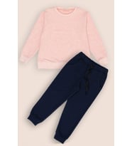 2'li Pembe Melanj Lacivert Sweat Jogger Alt Üst Takım