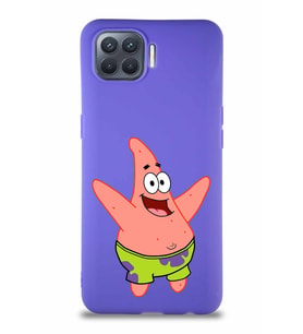 Oppo Reno 4 Lite Soft Premier Kapak Patrick Yıldız Tasarımlı Silikon Kılıf - Mor (Şeffaf)