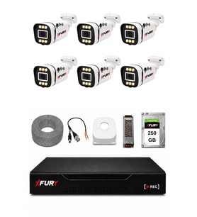 FURY 6 Kameralı 1080P Sesli 6 Warm LED Renkli Gece Görüşlü Güvenlik Kamera Sistemi 250GB 1606