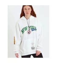 Baskılı Kapüşonlu Sweatshirt - Beyaz
