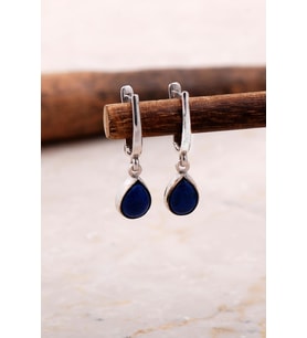 Doğal Lapis Lazuli Taşlı Damla Mini Rodyumlu Gümüş Küpe 5867