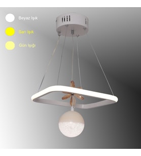 TT037-BY TT Aydınlatma Kare Model Mat Beyaz Tek Toplu 3 Renk Modüllü Ledli Avize