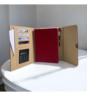 Çantalı Vip Defter Anahtar Kilitli Termo Deri Hesap Makineli - Tarihsiz Defter (Kırmızı)