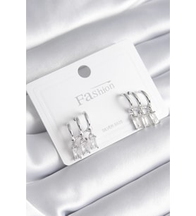 Pirinç Gümüş Renk 3'lü Sallantı Zirkon Taşlı Küpe 5886
