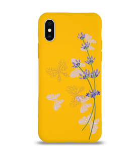 Apple iPhone XS  Lansman Kılıf Lavanta ve Kelebek Tasarımlı Altı Kapalı İçi Kadife Kaplı  Kapak (Şeffaf)