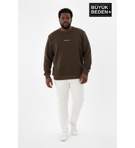 Erkek Büyük Beden Orta Brooklyn Baskılı Bisiklet Yaka İnce Sweatshirt SPR26BSW956-8