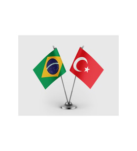 Brezilya Bayrağı ve Türk Bayrağı İkili Saten Masa Bayrağı Takımı