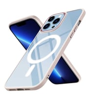 Coverzone iPhone 13 Pro ile uyumlu K?l?f Wireless ?arj �zellikli Metal buton Z-Krom MagSafe ile uyumlu ?effaf Transparan Double Color Silikon Kapak Pembe A�?k