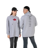 Vishenka Unisex Ön ve Arka Anime Baskılı 3 İplik Oversize Kapüşonlu Kanguru Cepli Gri Renk Sweatshirt