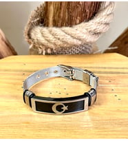 Ay Yıldız Türk Bayrağı Hasır Hafif Kordon Çelik Erkek Bileklik 21 cm (Siyah - Gümüş)