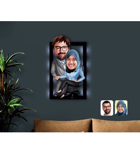 BK Gift Kişiye Özel Sevgililer Karikatürlü 3D Led Işıklı Ahşap Tablo-59