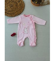 3-6 6-9 9-12 Ay Romantik Fil Nakışlı Pembe Süslü Kız Bebek Tulumu Pembe