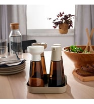 IKEA HALVTOM gri-bej 17x17 cm tepsi, 2 adet 19 cm yağdanlık, 2 adet 19 cm baharat öğütücü 5li set