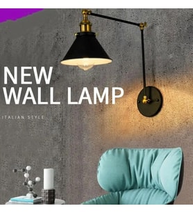 RİOLİGHT RETRO,VİNTAGE SİYAH ESKİTME MAFSALLI 1XE27 DUYLU HAREKETLİ BAŞLIK METAL AKROBAT DUVAR APLİK