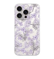 PrintiFy Apple iPhone 15 Pro Max Uyumlu Kamera Korumalı Floral Lila Tasarımlı Şeffaf Kılıf