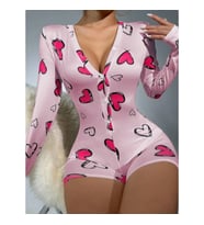 Arias Closet Pamuklu Pembe Kalp Desenli Düğmeli Uzun Kol Tulum Pijama