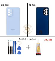 Samsung A53 Mavi Arka Pil Kapağı Batarya Kapağı Lazer Kesim + Yapıştırıcı ve Vida Seti