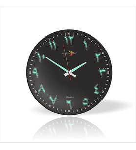 Gece Karanlıkta Görünen Arapça Rakamlı Büyük Fosforlu Siyah Zeminli 35 cm Sessiz Camlı Duvar Saati