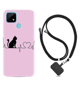 Realme C11 C21 C21Y C25Y C11 2021 Kılıf Boyun Askılı Silikon Pink Cat Heart 1303
