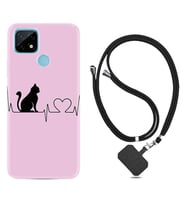 Realme C11 C21 C21Y C25Y C11 2021 Kılıf Boyun Askılı Silikon Pink Cat Heart 1303