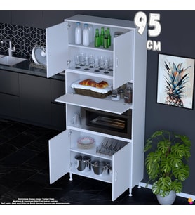 Eliusta Işıl 95 cm Mikrodalga/Fırın Dolabı Kapaklı Orta Bölmeli Çok Amaçlı Kiler Banyo Dolabı 95x213x32 cm
