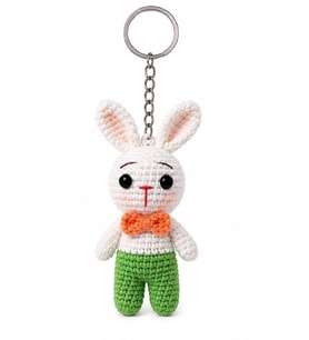 Maskot Turuncu Papyonlu Tavşan Amigurumi Organik Anahtarlık Oyuncak